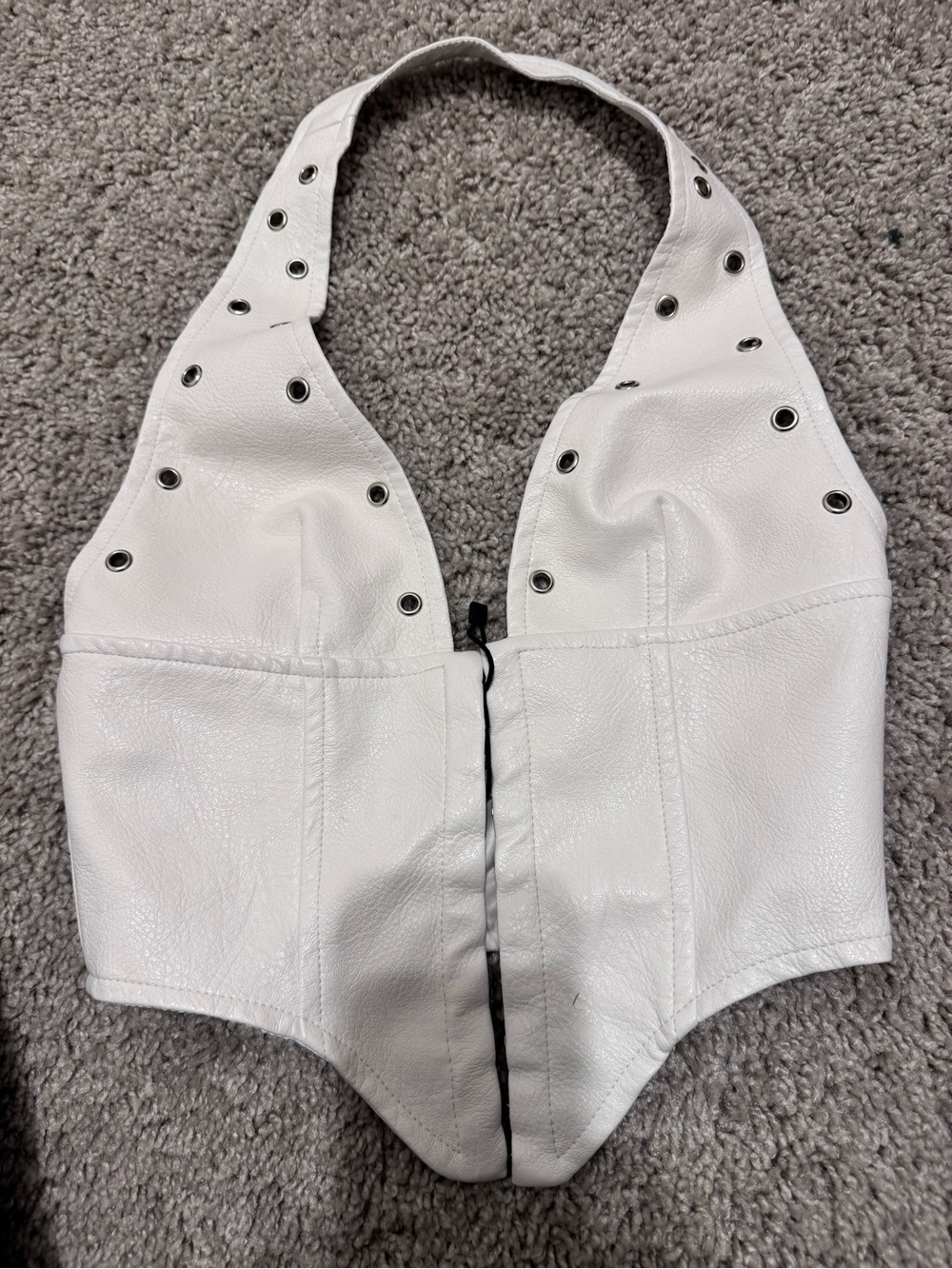 New White Faux Leather Eyelet Halter Corset Top